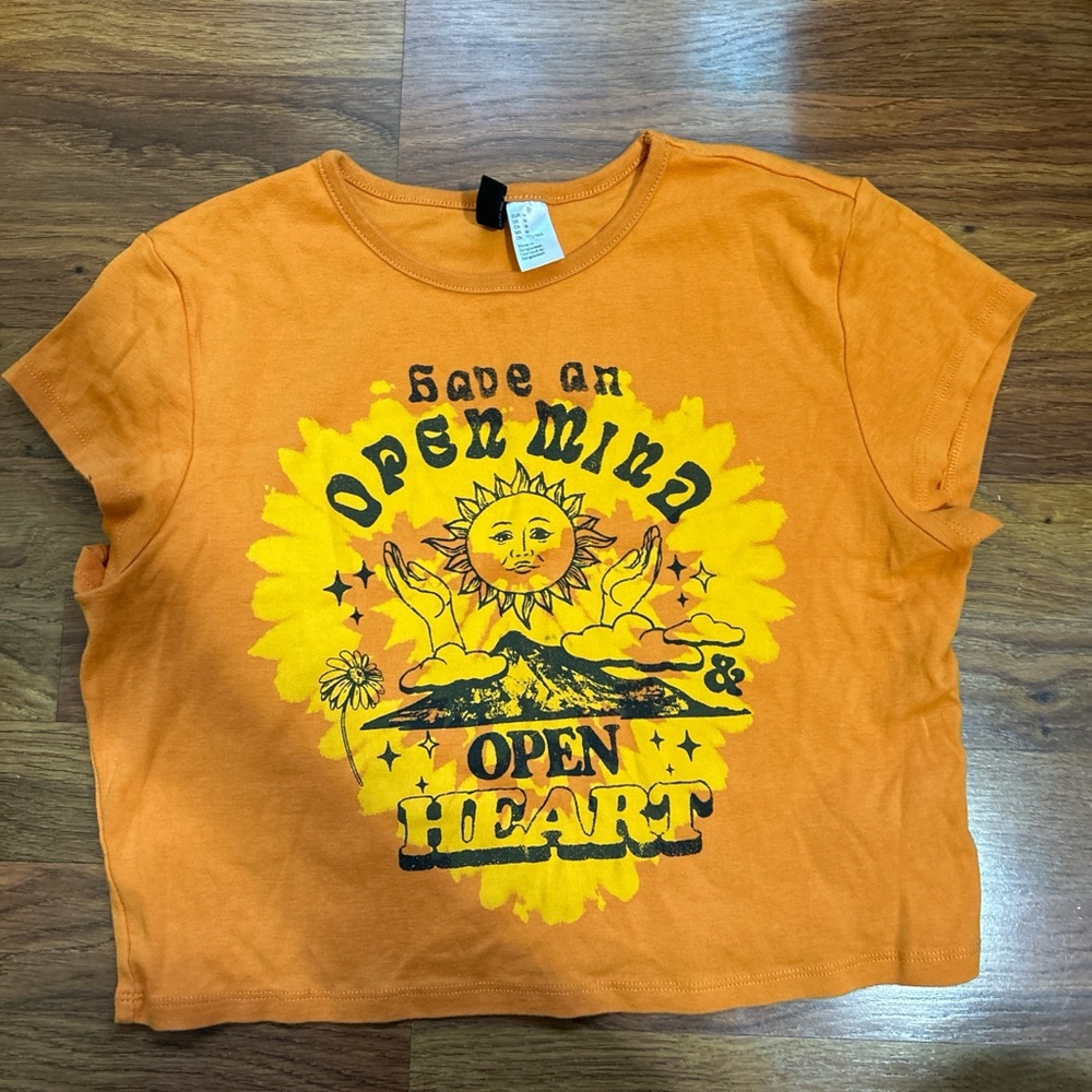H&M Orange Crop Top with Yellow Graphic